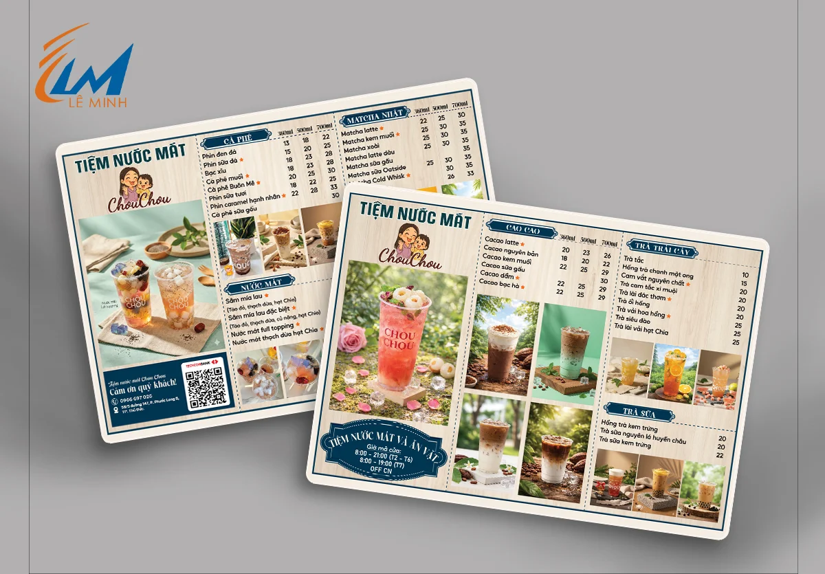 Menu nhựa in 2 mặt A3
